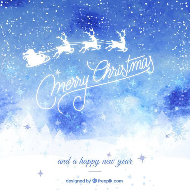 Hand painted blue christmas background