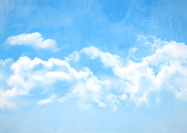 Free Vector hand painted blue sky background with fluffy white clouds