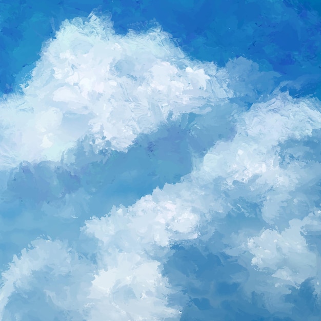 Free vector hand painted blue sky background with white clouds