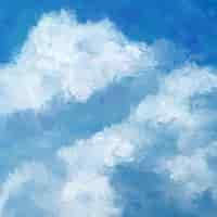 Free vector hand painted blue sky background with white clouds