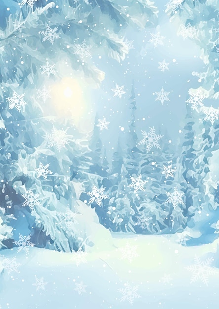 Free Vector hand painted christmas card with wintry snowy landscape