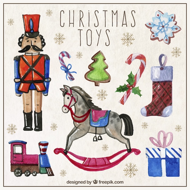 Free vector hand painted christmas toys