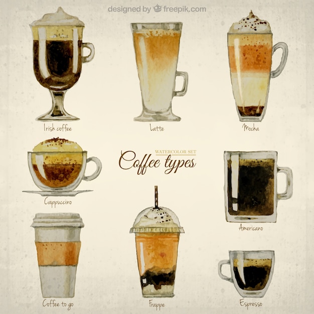 Free vector hand painted coffee types