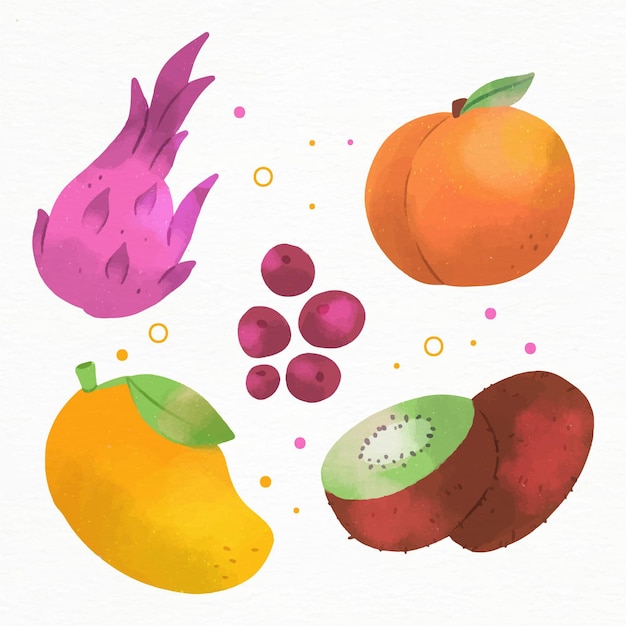 Free Vector hand painted delicious fruit set