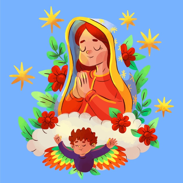 Free Vector hand painted dia de la virgen de guadalupe illustration