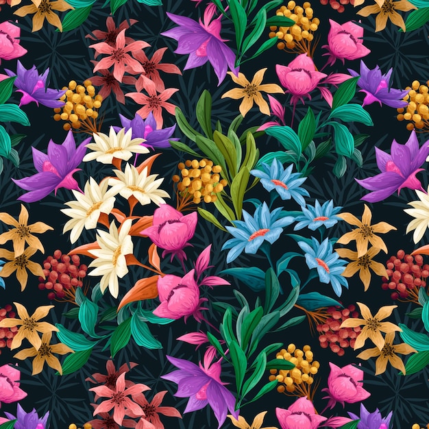 Free Vector hand-painted exotic floral pattern