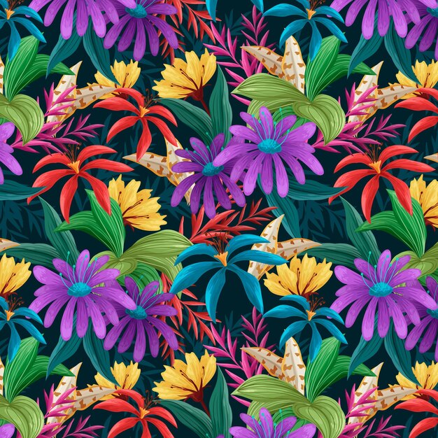 Hand-painted exotic floral pattern