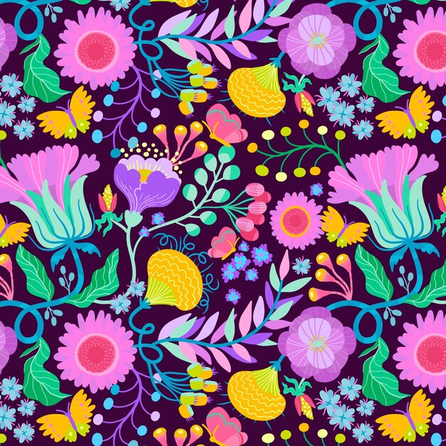 Hand painted exotic seamless floral pattern