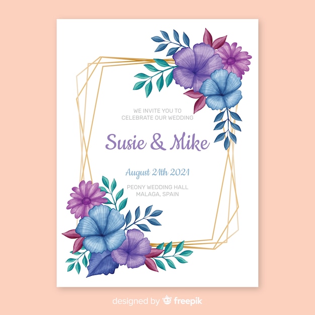 Hand painted floral frame wedding invitation