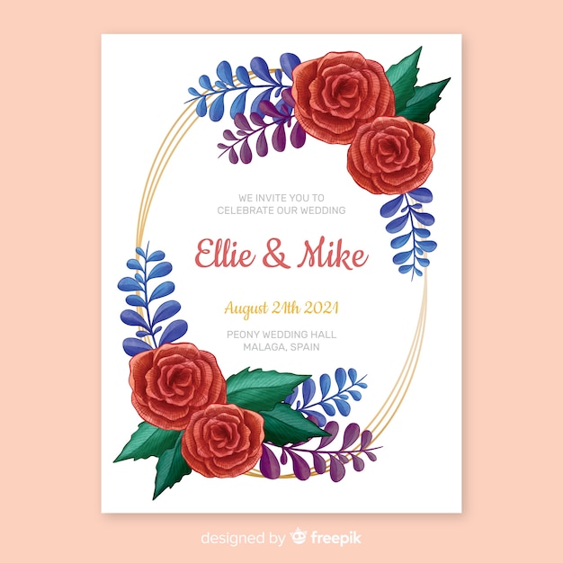 Free vector hand painted floral frame wedding invitation