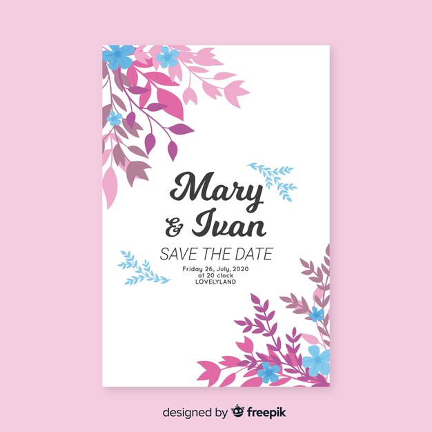 Hand painted floral wedding invitation template