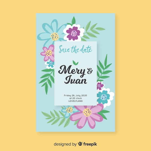 Hand painted floral wedding invitation template