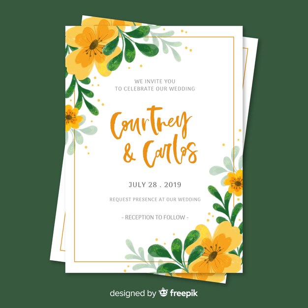 Hand painted floral wedding invitation