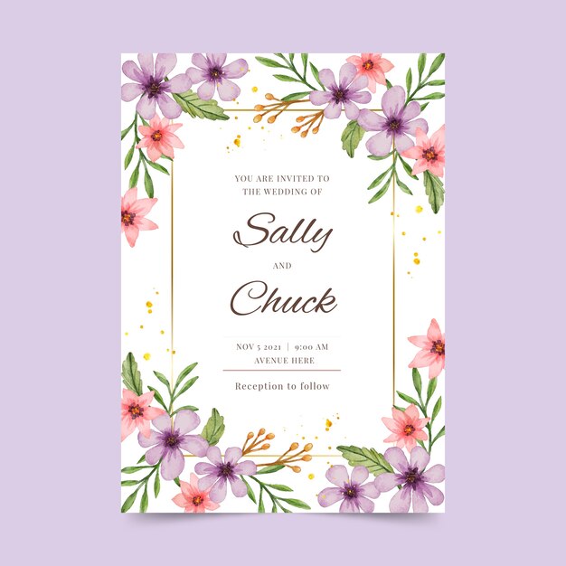 Hand painted floral wedding invitation