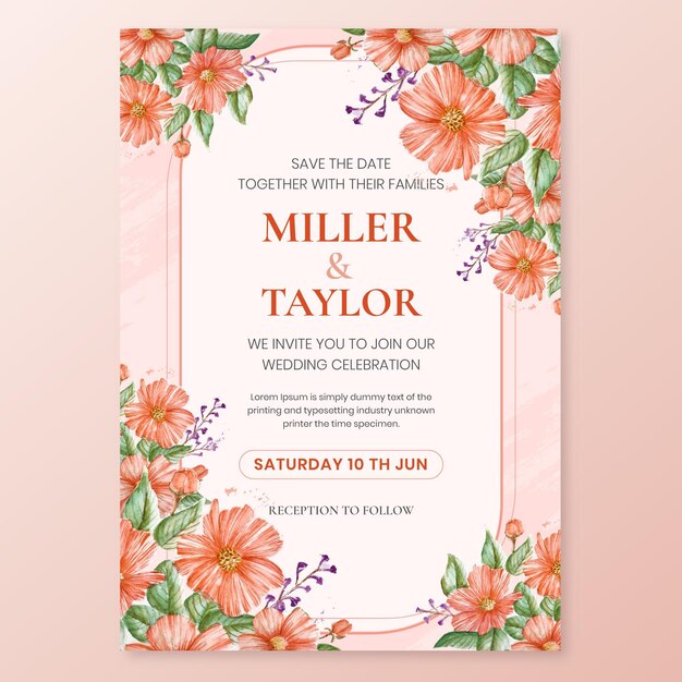 Hand painted floral wedding invitation