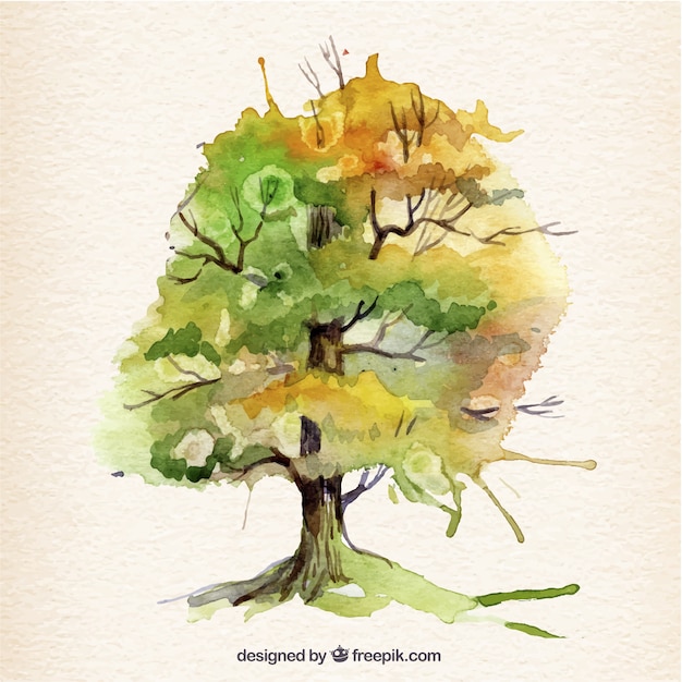 Free Vector hand painted  green tree