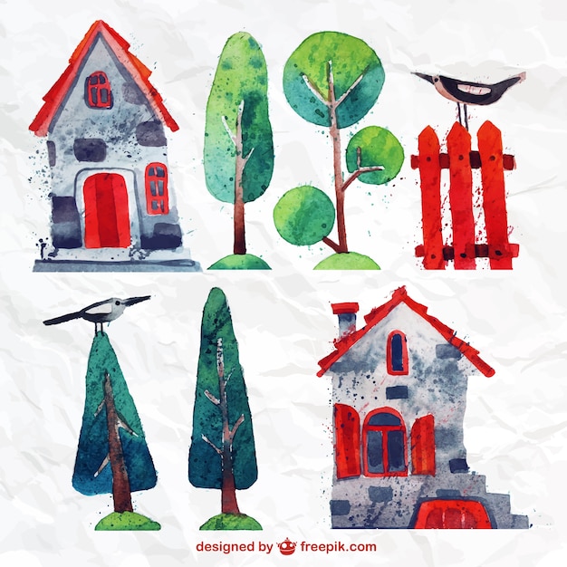 Free vector hand painted houses