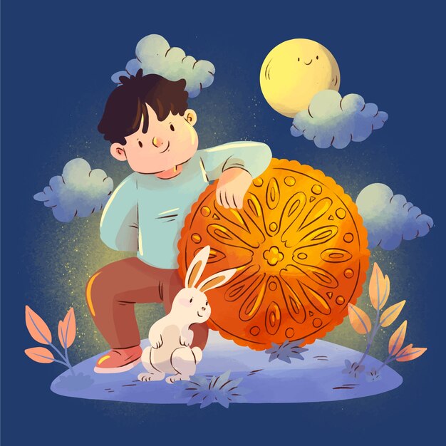 Hand painted illustration for chinese mid-autumn festival celebration