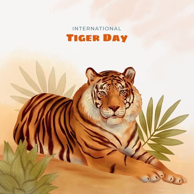 Hand painted illustration for international tiger day celebration and awareness