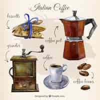 Free vector hand painted italian coffee elements