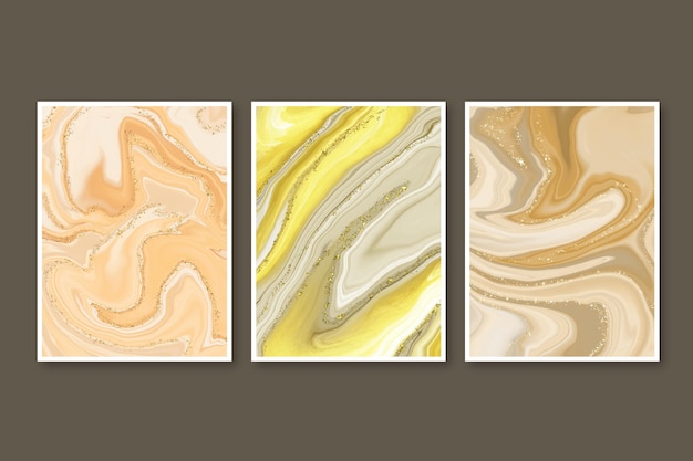 Free Vector hand painted liquid marble covers collection