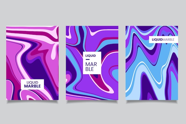 Free Vector hand painted liquid marble covers collection