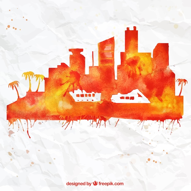 Free vector hand painted miami skyline