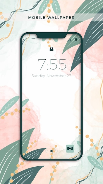 Hand painted mobile wallpaper design with plants and leaves