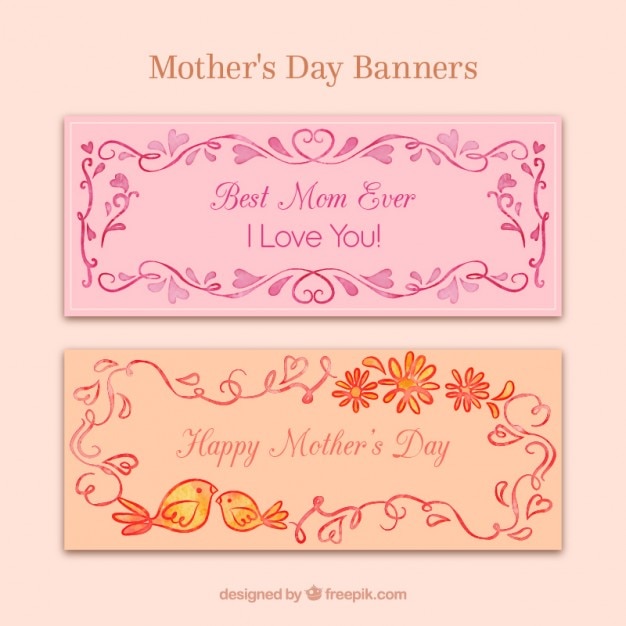 Free Vector hand painted mother's day banners with ornaments