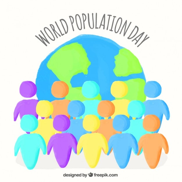 Free Vector hand painted people with the world background