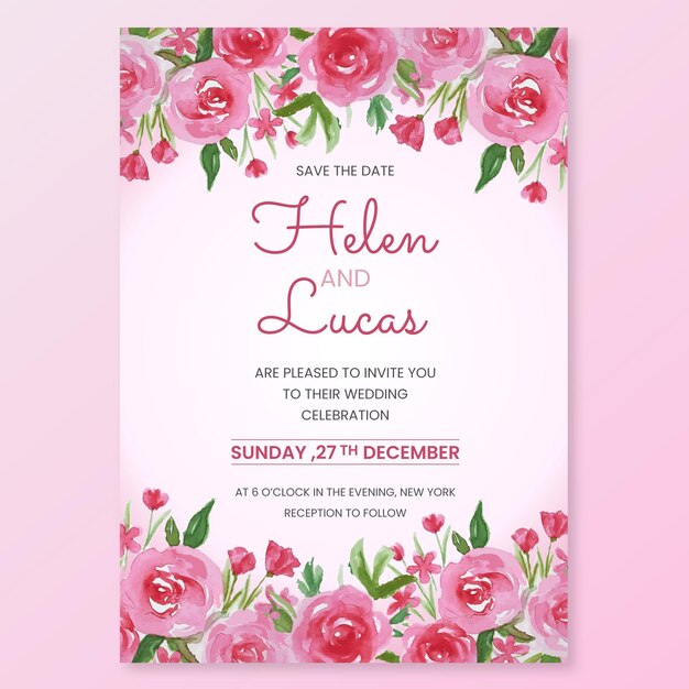 Hand painted pink floral wedding invitation