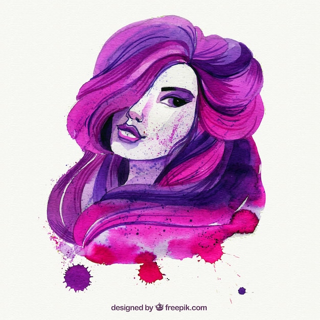 Free vector hand painted pink and purple lady