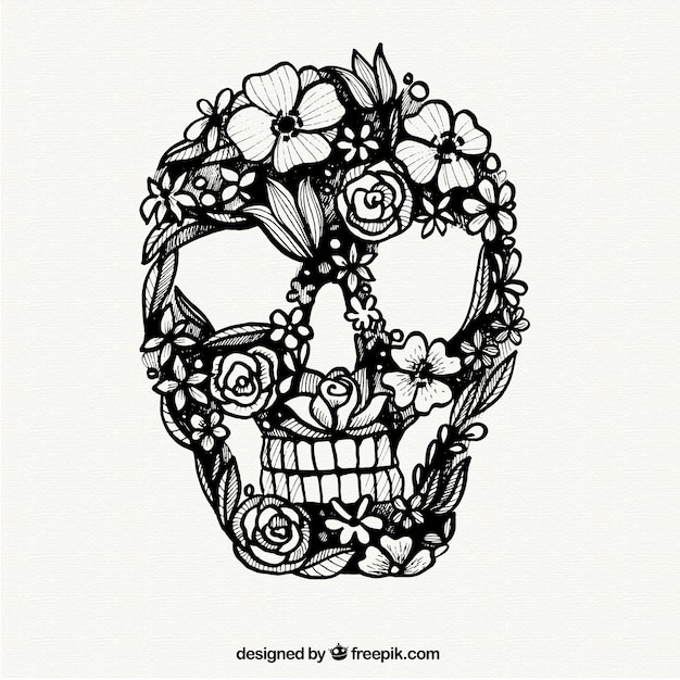 Free vector hand painted skull made with flowers