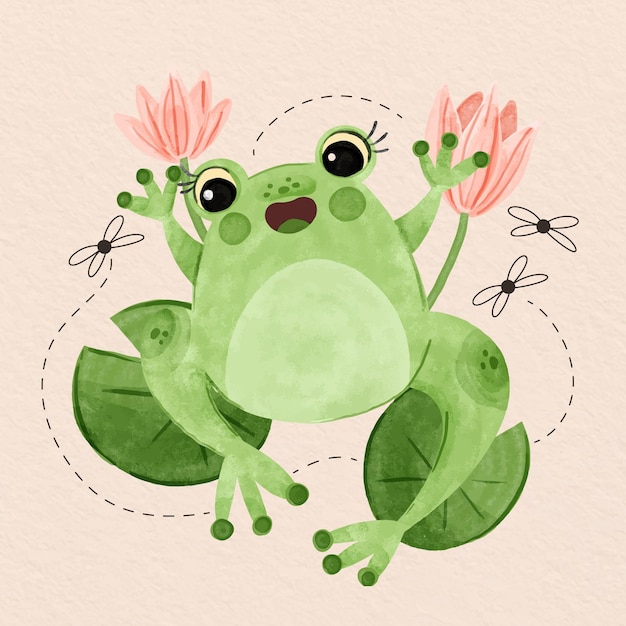 Hand painted smiley frog illustration