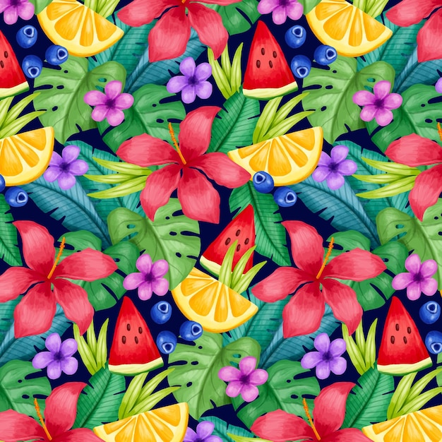 Hand painted summer tropical pattern