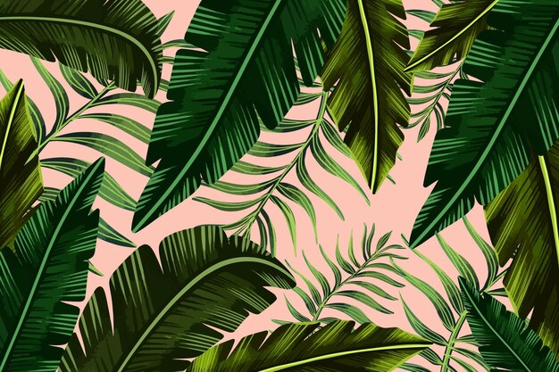 Hand painted tropical leaves background