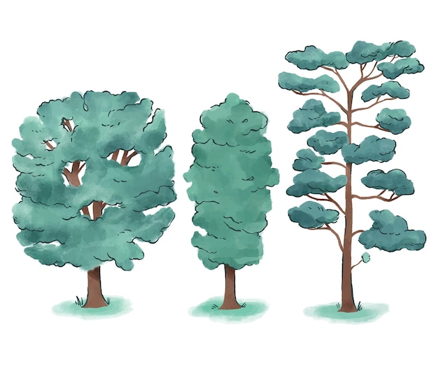 Free Vector hand painted type of trees collection