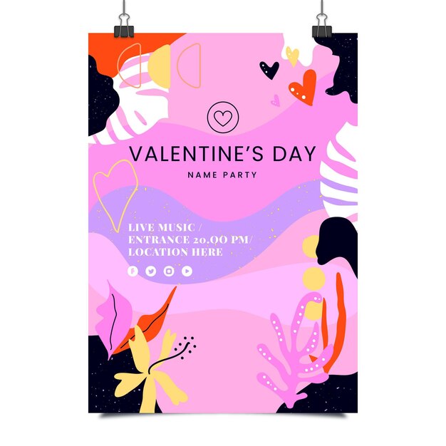 Hand painted valentines day party poster template