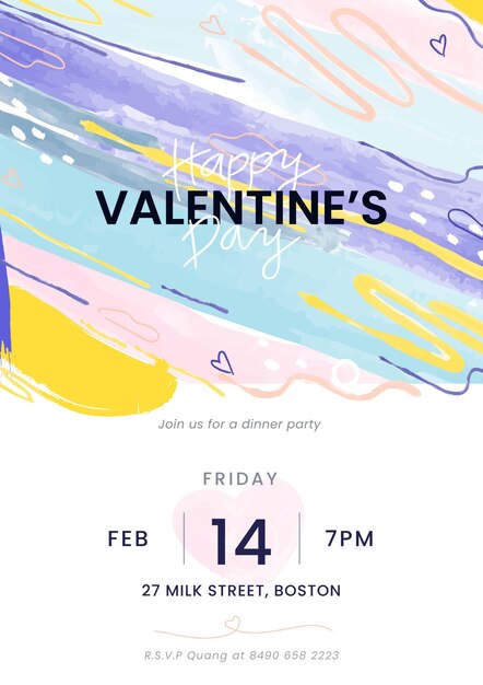 Hand painted valentines day party poster template