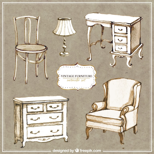 Free Vector hand painted vintage furniture