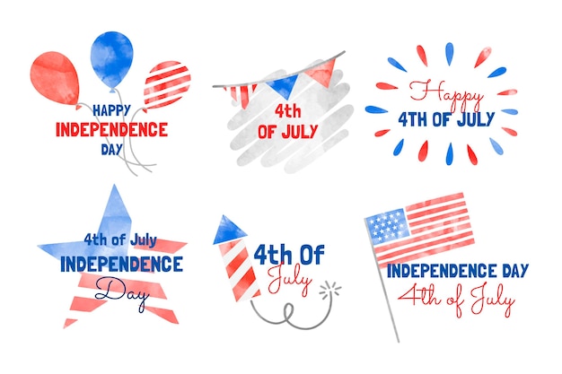 Free vector hand painted watercolor 4th of july - independence day badges collection