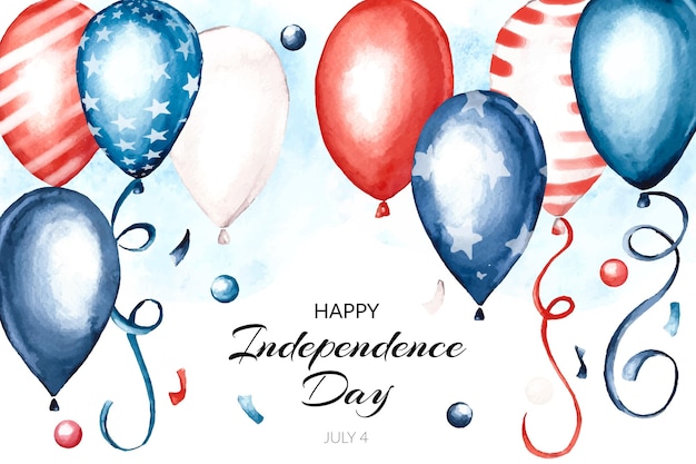 Hand painted watercolor 4th of july - independence day balloons background