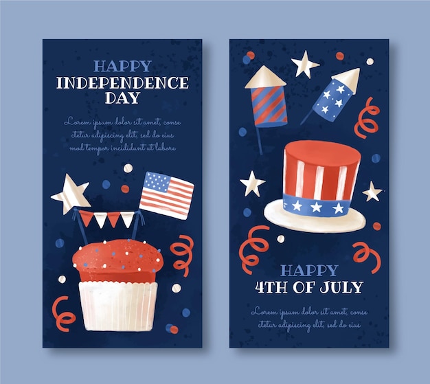 Hand painted watercolor 4th of july - independence day banners set