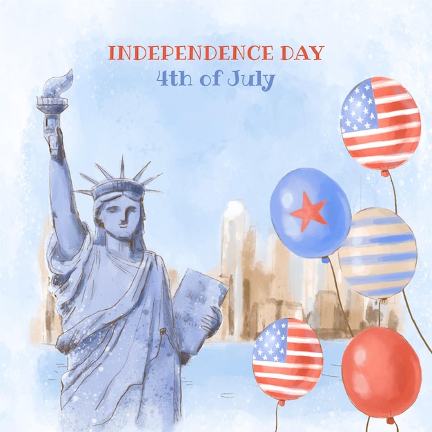 Free Vector hand painted watercolor 4th of july - independence day illustration