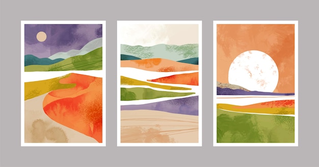 Free vector hand painted watercolor abstract landscape covers collection