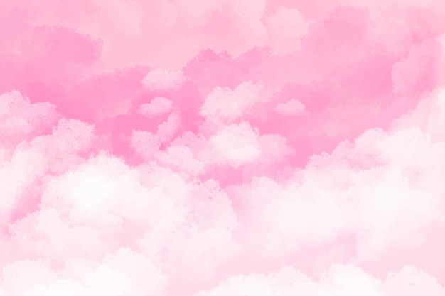 Hand painted watercolor background pink with sky and clouds shape