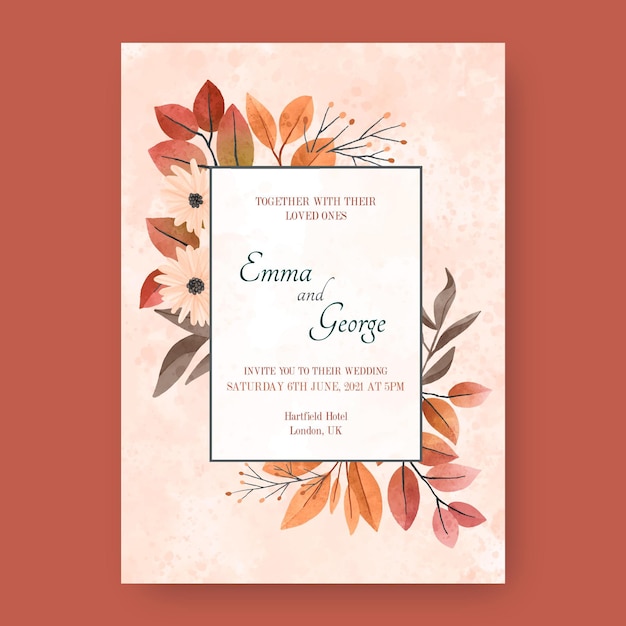 Hand painted watercolor boho wedding invitation template