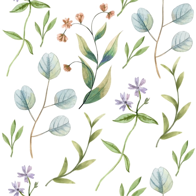 Hand painted watercolor botanical pattern