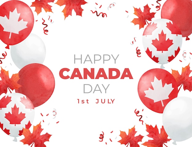 Free Vector hand painted watercolor canada day balloons background