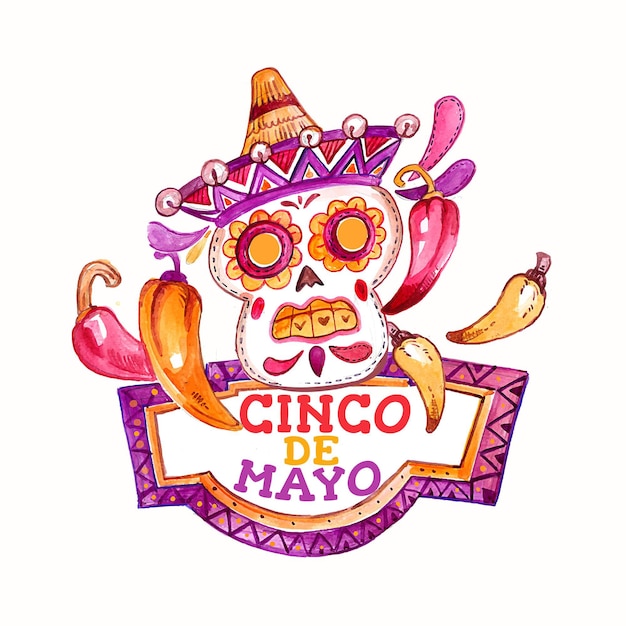 Hand painted watercolor cinco de mayo illustration